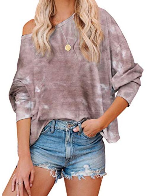 Actloe Women Tie Dye Sweatshirt Casual Top Long Sleeve Ombre Printed Shirts Color Block Pullovers