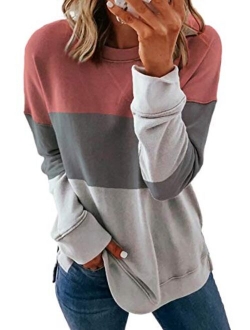 Biucly Womens Casual Crewneck Tie Dye Sweatshirt Striped Printed Loose Soft Long Sleeve Pullover Tops Shirts