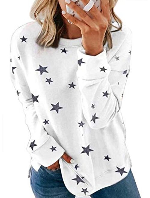 Biucly Womens Casual Crewneck Tie Dye Sweatshirt Striped Printed Loose Soft Long Sleeve Pullover Tops Shirts