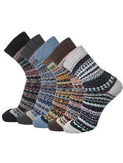 5 Pack Womens Warm Wool Socks Thick Knit Winter Cabin Cozy Crew Socks Gifts