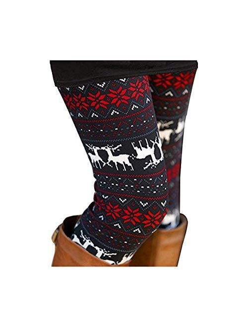 Sipaya Women's Brushed Christmas Ankle Length Seasonal Printed Leggings S-3XL