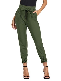 Womens Casual High Waist Pencil Pants with Bow-Knot Pockets for Work