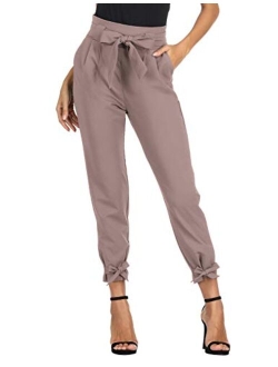 Womens Casual High Waist Pencil Pants with Bow-Knot Pockets for Work