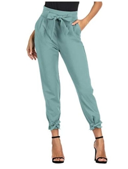 Womens Casual High Waist Pencil Pants with Bow-Knot Pockets for Work