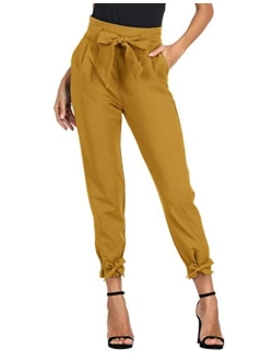 Womens Casual High Waist Pencil Pants with Bow-Knot Pockets for Work