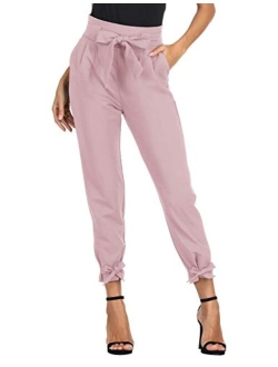 Womens Casual High Waist Pencil Pants with Bow-Knot Pockets for Work