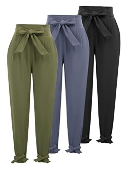 Womens Casual High Waist Pencil Pants with Bow-Knot Pockets for Work