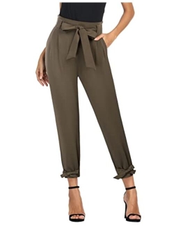 Womens Casual High Waist Pencil Pants with Bow-Knot Pockets for Work