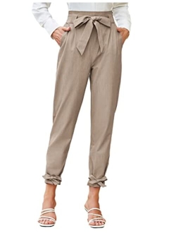 Womens Casual High Waist Pencil Pants with Bow-Knot Pockets for Work