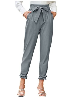 Womens Casual High Waist Pencil Pants with Bow-Knot Pockets for Work