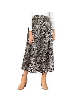 Exlura Womens High Waist Polka Dot Pleated Skirt Midi Maxi Swing Skirt with Pockets