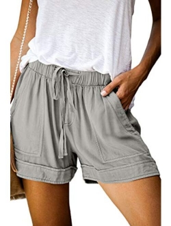 Womens Comfy Drawstring Casual Elastic Waist Pocketed Shorts