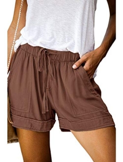 Womens Comfy Drawstring Casual Elastic Waist Pocketed Shorts