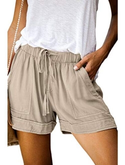 Womens Comfy Drawstring Casual Elastic Waist Pocketed Shorts