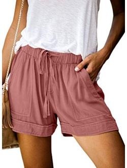 Womens Comfy Drawstring Casual Elastic Waist Pocketed Shorts