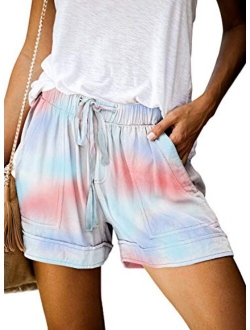 Womens Comfy Drawstring Casual Elastic Waist Pocketed Shorts