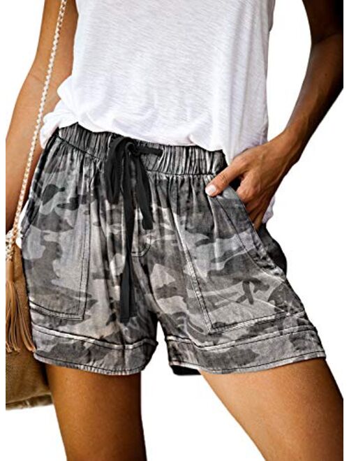 ROSKIKI Womens Summer Casual Drawstring Elastic Waist Comfy Pure Color Shorts with Pockets