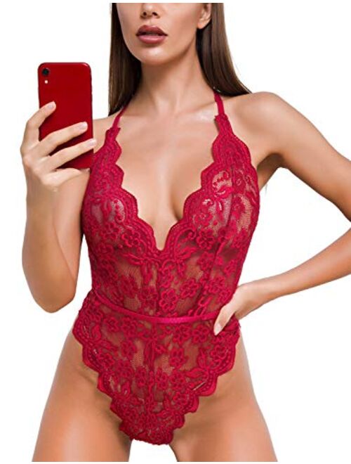 Lace Bodysuit for Women Sexy Eyelash Teddy Valentine's Day Lingerie Naughty Negligee Bodysuit