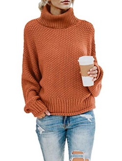 Chase Secret Womens Turtle Cowl Neck Solid Color Soft Comfy Cable Knit Pullover Sweaters S-2XL