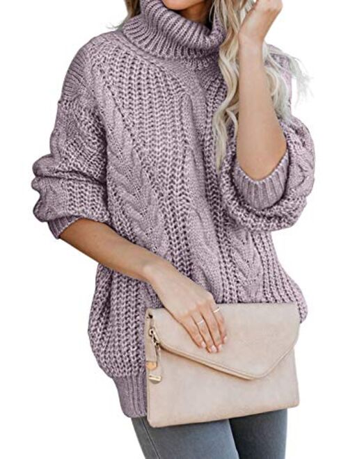 Chase Secret Womens Turtle Cowl Neck Solid Color Soft Comfy Cable Knit Pullover Sweaters S-2XL