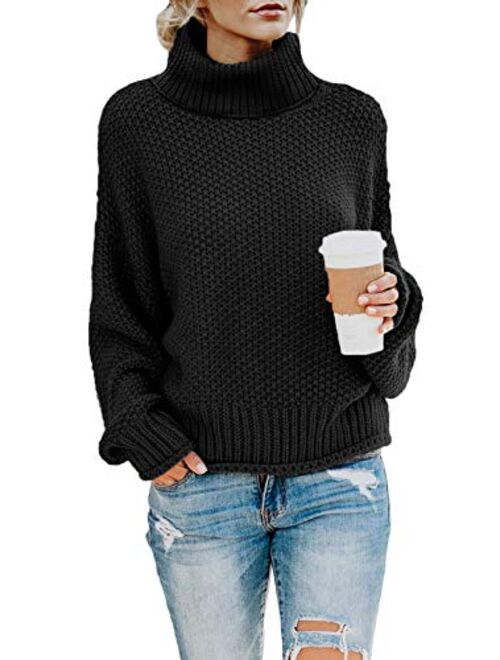 Chase Secret Womens Turtle Cowl Neck Solid Color Soft Comfy Cable Knit Pullover Sweaters S-2XL