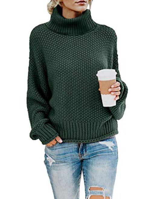 Chase Secret Womens Turtle Cowl Neck Solid Color Soft Comfy Cable Knit Pullover Sweaters S-2XL