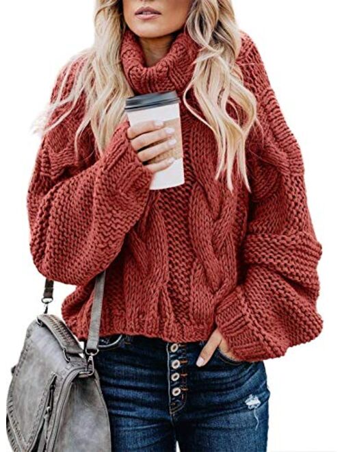 Chase Secret Womens Turtle Cowl Neck Solid Color Soft Comfy Cable Knit Pullover Sweaters S-2XL