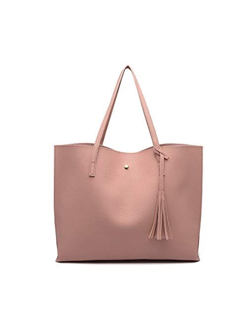 Miss Lulu Handbag for Women Laptop for 13inch Tote Shoulder Bag Tassel Classic Soft Pebbled PU Big Capacity Travel