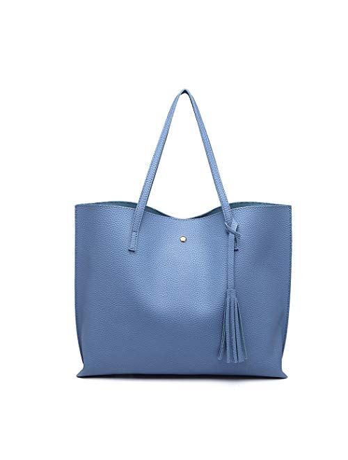 Miss Lulu Handbag for Women Laptop for 13inch Tote Shoulder Bag Tassel Classic Soft Pebbled PU Big Capacity Travel