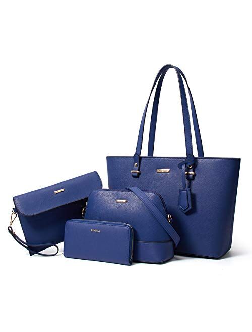 Lovematch Women Fashion Synthetic Leather Handbags Tote Bag Shoulder Bag Top Handle Satchel Purse Set 4pcs