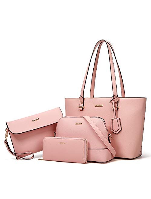 Lovematch Women Fashion Synthetic Leather Handbags Tote Bag Shoulder Bag Top Handle Satchel Purse Set 4pcs