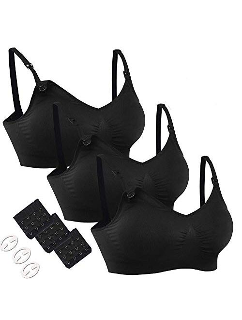 HOFISH 3PACK Full Bust Seamless Nursing Maternity Bras Bralette S-XXL with Extra Bra Extenders & Clips