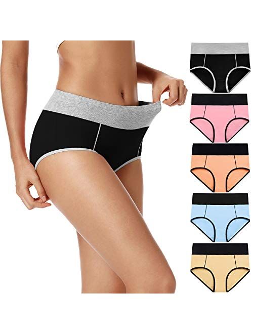 POKARLA Women's High Waisted Cotton Underwear Soft Breathable Panties Stretch Briefs 5-Pack