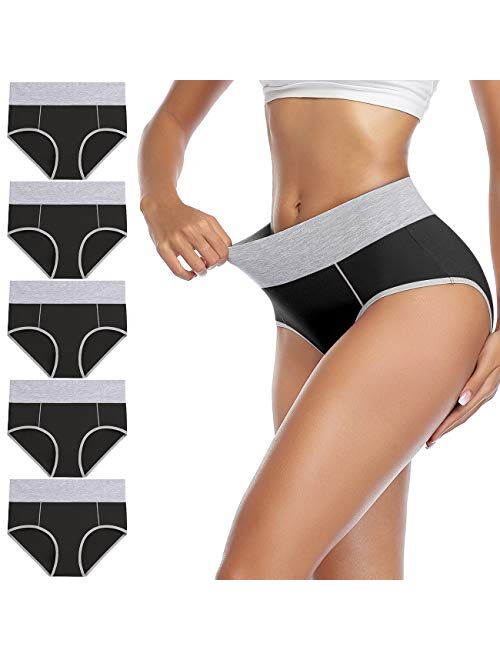 wirarpa Women's Cotton Underwear High Waist Stretch Briefs Soft Underpants Breathable Ladies Panties Multipack