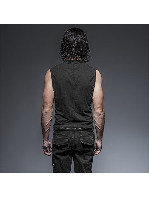 Punk Rock Man Cotton Leather Belt Sleeveless T-Shirt Front Strap Vest Bandage Casual Tank Tops