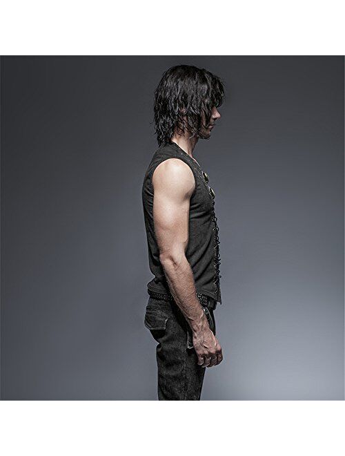 Punk Rock Man Cotton Leather Belt Sleeveless T-Shirt Front Strap Vest Bandage Casual Tank Tops