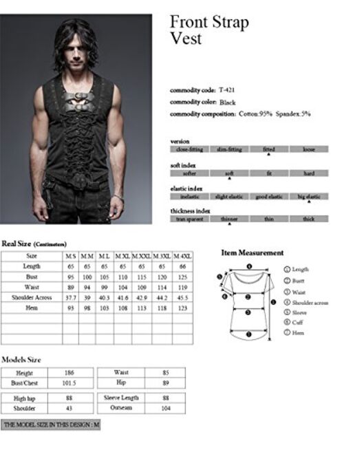 Punk Rock Man Cotton Leather Belt Sleeveless T-Shirt Front Strap Vest Bandage Casual Tank Tops