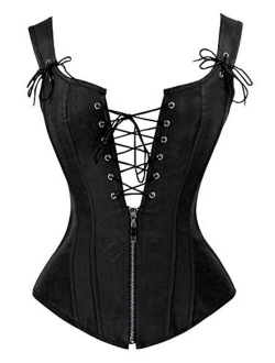 Charmian Women's Renaissance Lace Up Vintage Boned Bustier Corset with Garters