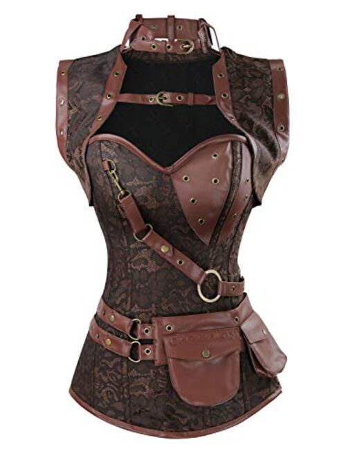 Charmian Women's Steampunk Spiral Steel Boned Vintage Retro Corset Tops Bustier