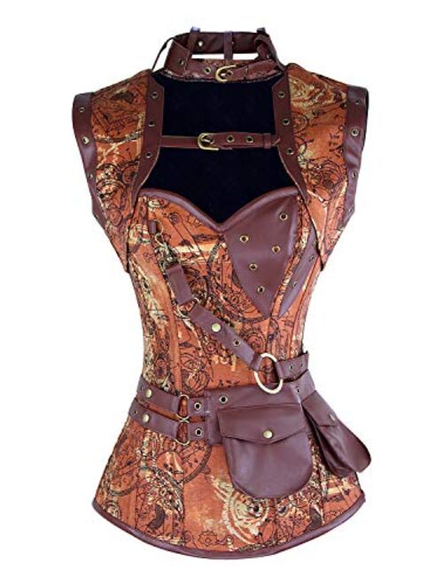 Charmian Women's Steampunk Spiral Steel Boned Vintage Retro Corset Tops Bustier