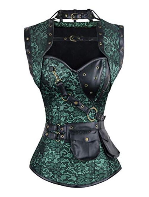 Charmian Women's Steampunk Spiral Steel Boned Vintage Retro Corset Tops Bustier