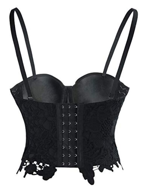 Charmian Women's Punk Goth Floral Lace Bustier Corset Party Bralet Crop Top