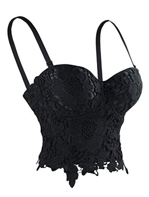 Charmian Women's Punk Goth Floral Lace Bustier Corset Party Bralet Crop Top