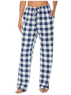 Women Lounge Pants Comfy Pajama Bottom with Pockets Stretch Plaid Sleepwear Drawstring Pj Bottoms Pants