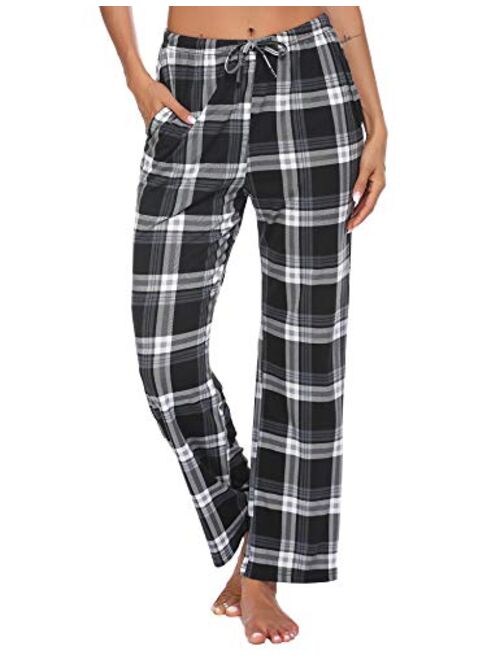 Ekouaer Women Lounge Pants Comfy Pajama Bottom with Pockets Stretch Plaid Sleepwear Drawstring Pj Bottoms Pants