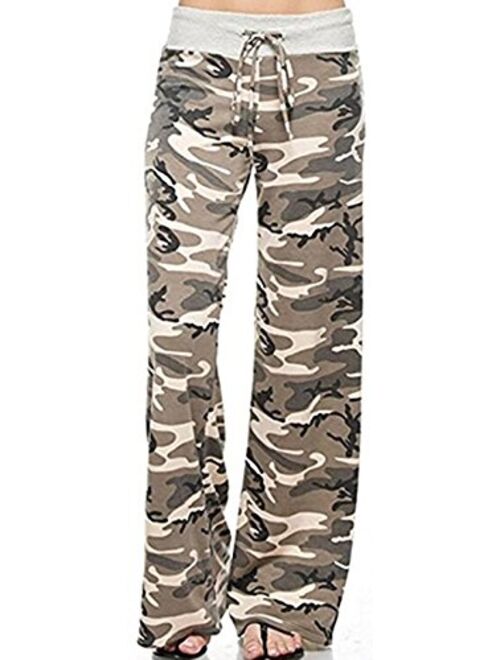 X-Image Women's Comfy Stretch Floral Print Drawstring Long Wide Leg Lounge Pants