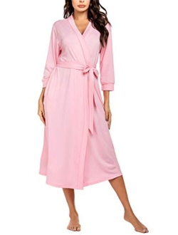 MAXMODA Women Kimono Robes Cotton Lightweight Long Robe Knit Bathrobe Soft Sleepwear V-Neck Ladies Loungewear S-3XL