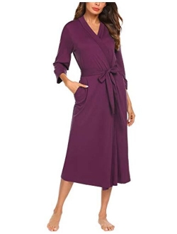 MAXMODA Women Kimono Robes Cotton Lightweight Long Robe Knit Bathrobe Soft Sleepwear V-Neck Ladies Loungewear S-3XL