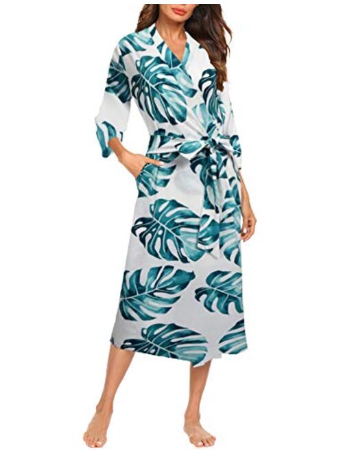 MAXMODA Women Kimono Robes Cotton Lightweight Long Robe Knit Bathrobe Soft Sleepwear V-Neck Ladies Loungewear S-3XL