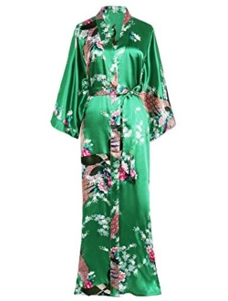 BABEYOND Women's Kimono Robe Long Robes with Peacock and Blossoms Printed Kimono Nightgown